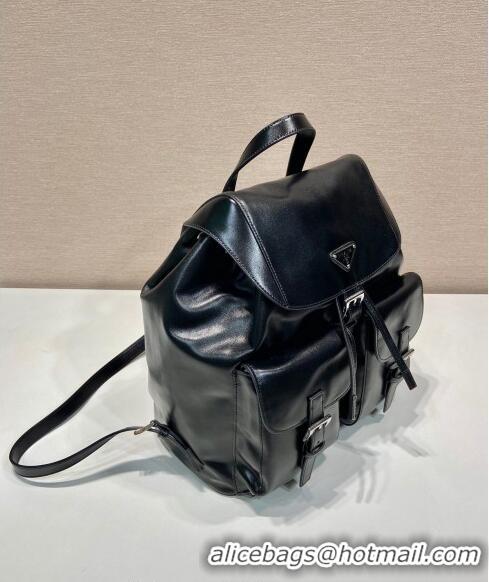 Top Grade Prada Shiny leather medium backpack bag with pouch 1BZ811 Black 2024