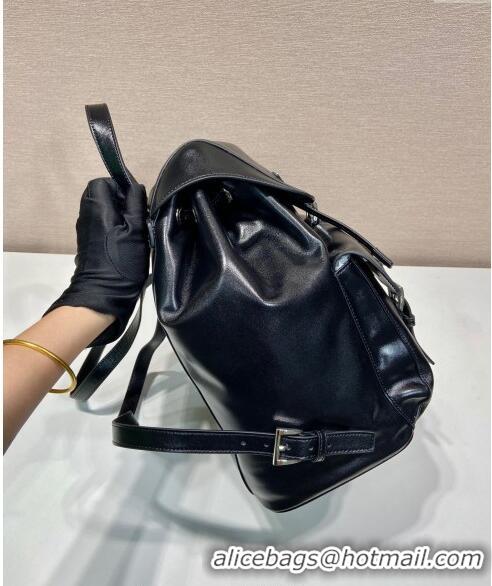 Top Grade Prada Shiny leather medium backpack bag with pouch 1BZ811 Black 2024