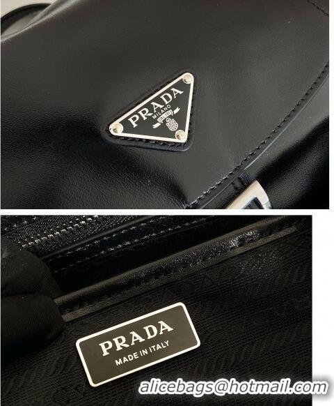 Top Grade Prada Shiny leather medium backpack bag with pouch 1BZ811 Black 2024