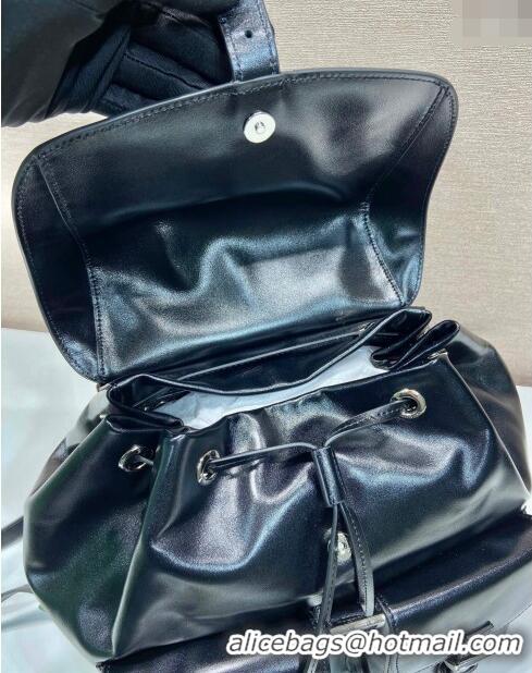 Top Grade Prada Shiny leather medium backpack bag with pouch 1BZ811 Black 2024