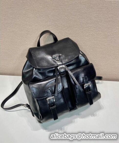 Top Grade Prada Shiny leather medium backpack bag with pouch 1BZ811 Black 2024