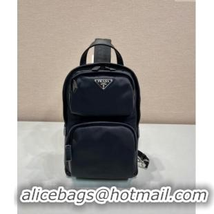 New Cheap Prada Re-Nylon and Saffiano leather backpack bag 2VZ105 Black 2024