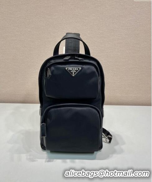 New Cheap Prada Re-Nylon and Saffiano leather backpack bag 2VZ105 Black 2024