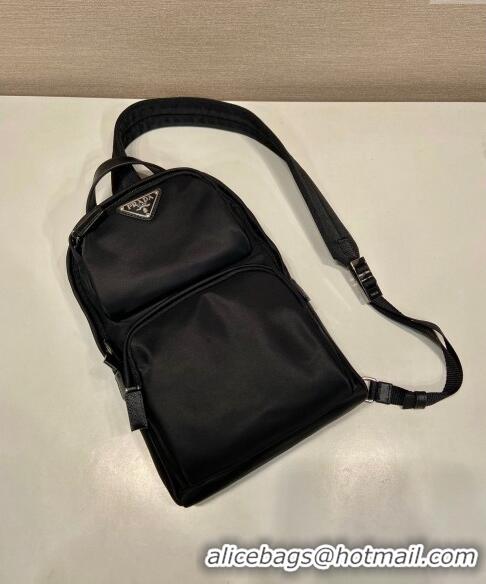 New Cheap Prada Re-Nylon and Saffiano leather backpack bag 2VZ105 Black 2024