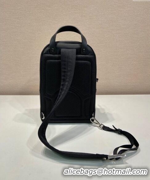 New Cheap Prada Re-Nylon and Saffiano leather backpack bag 2VZ105 Black 2024