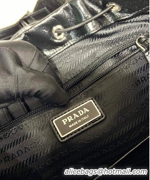 New Discount Prada Mens Shiny Leather backpack bag 2VZ108 Black 2024