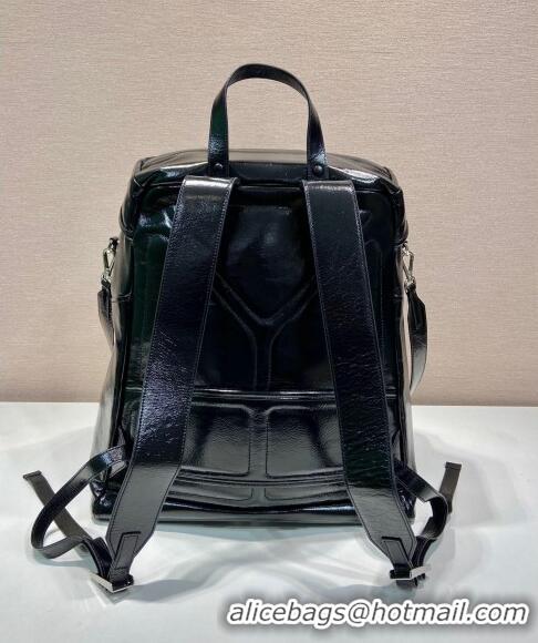 New Discount Prada Mens Shiny Leather backpack bag 2VZ108 Black 2024