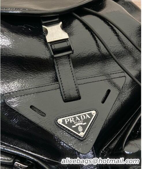 New Discount Prada Mens Shiny Leather backpack bag 2VZ108 Black 2024