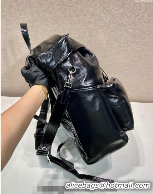 New Discount Prada Mens Shiny Leather backpack bag 2VZ108 Black 2024