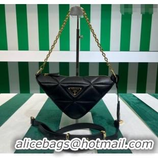 New Design Prada Triangle Topstitched Nappa-leather Mini Bag 1BC190 Black 2023