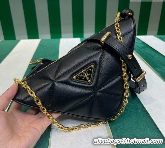 New Design Prada Triangle Topstitched Nappa-leather Mini Bag 1BC190 Black 2023