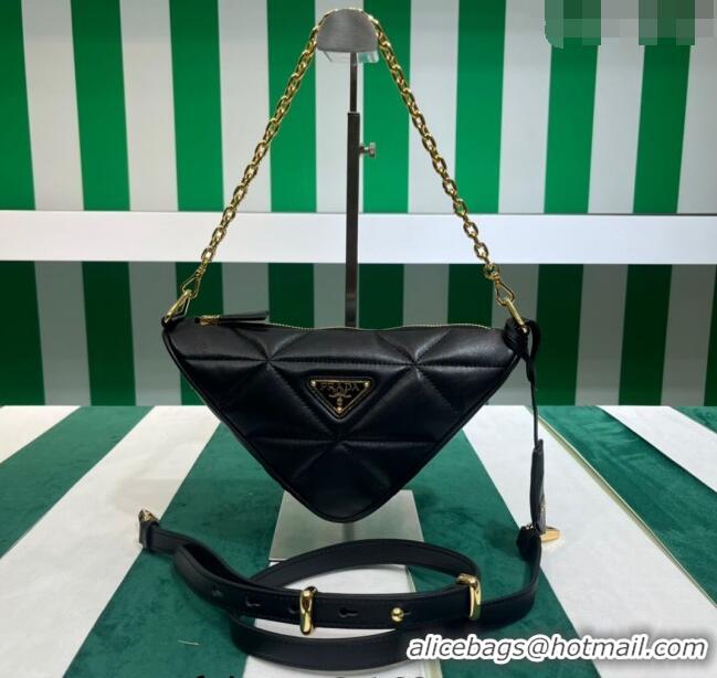 New Design Prada Triangle Topstitched Nappa-leather Mini Bag 1BC190 Black 2023