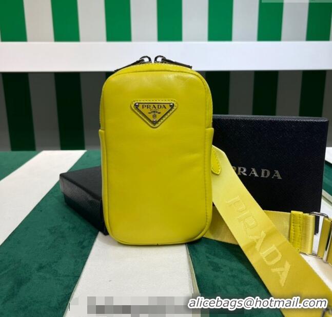 Buy New Cheap Prada Lambskin Leather Phone Mini Bag 1BP027 Yellow 2023