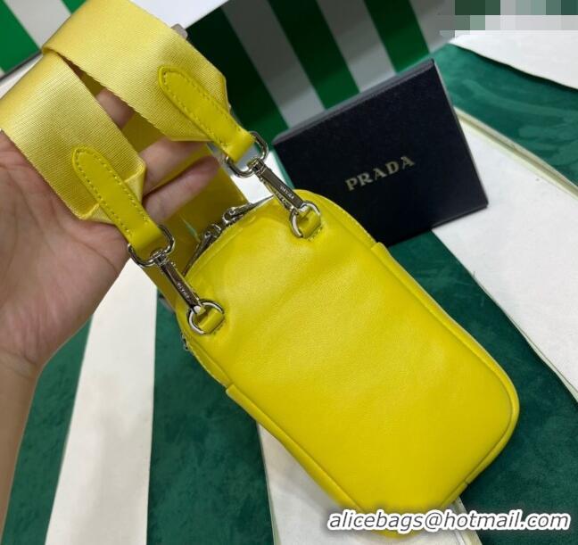 Buy New Cheap Prada Lambskin Leather Phone Mini Bag 1BP027 Yellow 2023