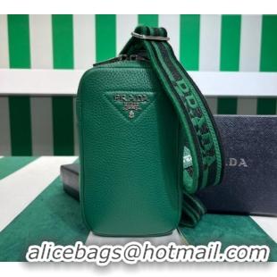 Classic Cheap Prada Grained Leather Phone Mini Bag 1BP027 Green 2023