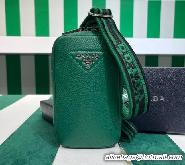 Classic Cheap Prada Grained Leather Phone Mini Bag 1BP027 Green 2023