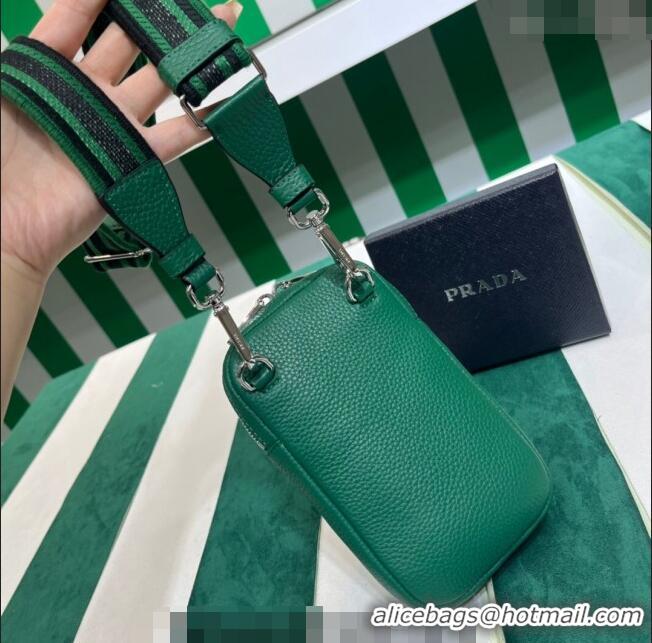 Classic Cheap Prada Grained Leather Phone Mini Bag 1BP027 Green 2023