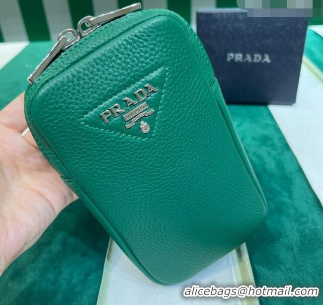 Classic Cheap Prada Grained Leather Phone Mini Bag 1BP027 Green 2023