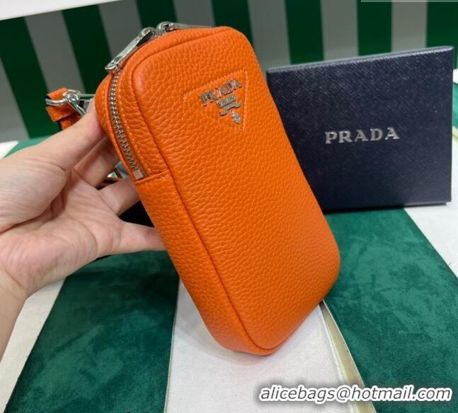 Buy Fashionable Prada Grained Leather Phone Mini Bag 1BP027 Orange 2023