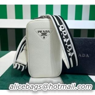 Pretty Style Prada Grained Leather Phone Mini Bag 1BP027 White 2023