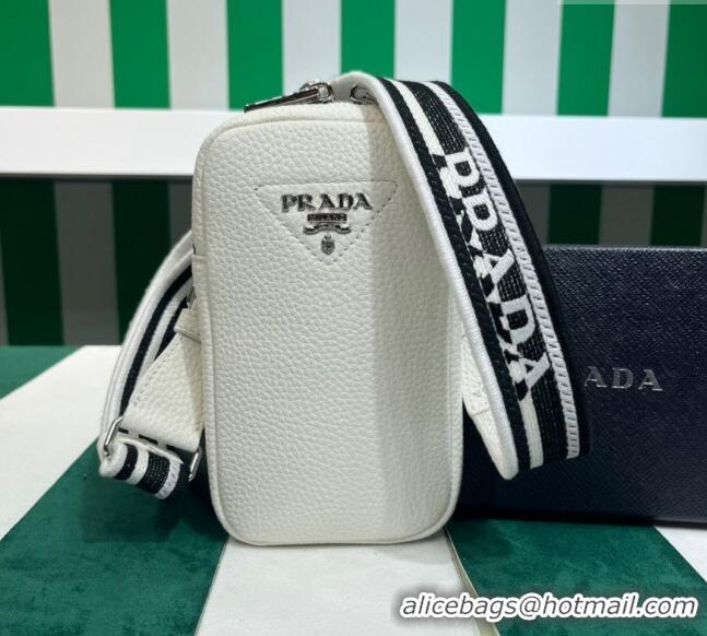 Pretty Style Prada Grained Leather Phone Mini Bag 1BP027 White 2023