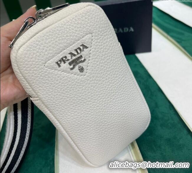 Pretty Style Prada Grained Leather Phone Mini Bag 1BP027 White 2023