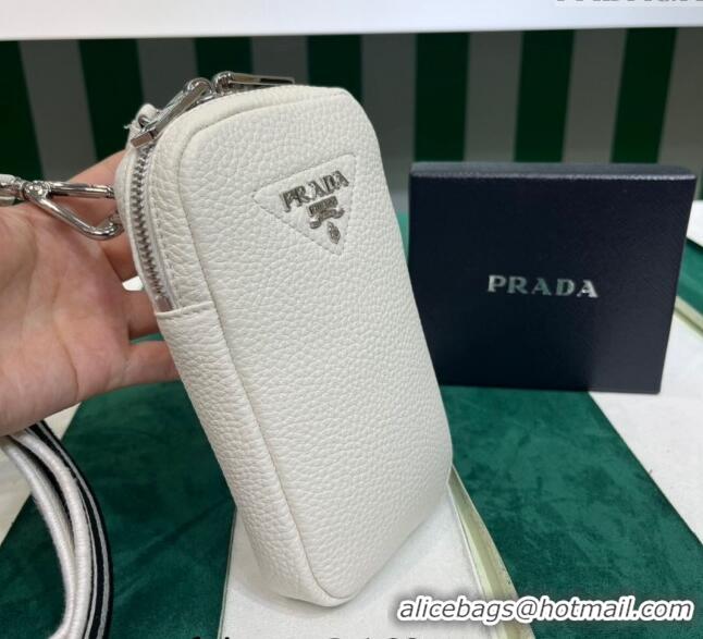 Pretty Style Prada Grained Leather Phone Mini Bag 1BP027 White 2023