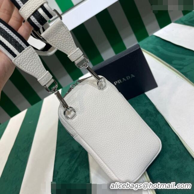 Pretty Style Prada Grained Leather Phone Mini Bag 1BP027 White 2023