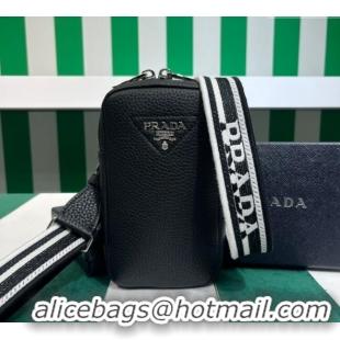 Buy Discount Prada Grained Leather Phone Mini Bag 1BP027 Black 2023