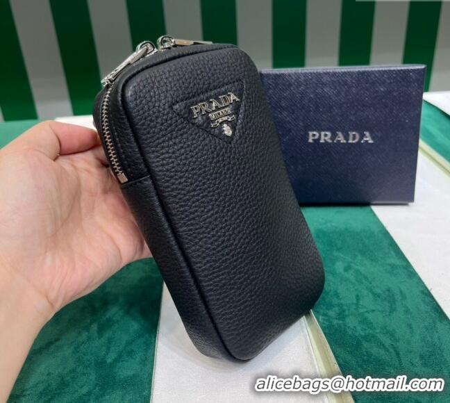 Buy Discount Prada Grained Leather Phone Mini Bag 1BP027 Black 2023