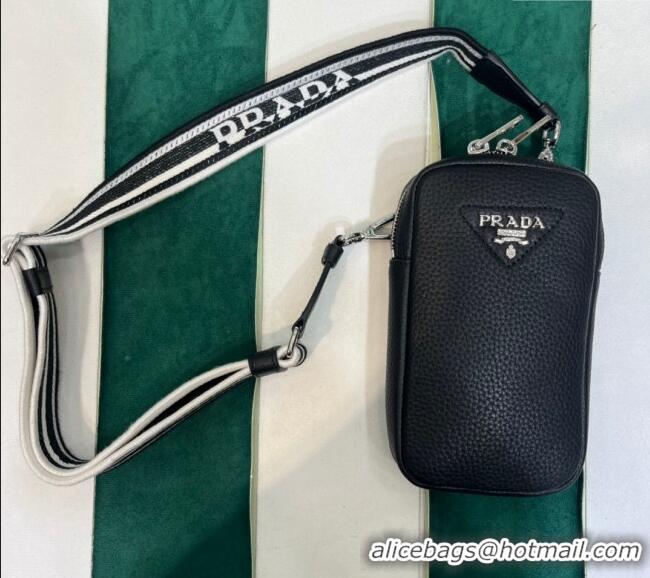 Buy Discount Prada Grained Leather Phone Mini Bag 1BP027 Black 2023