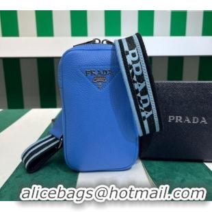 High Quality Discount Prada Grained Leather Phone Mini Bag 1BP027 Blue 2023