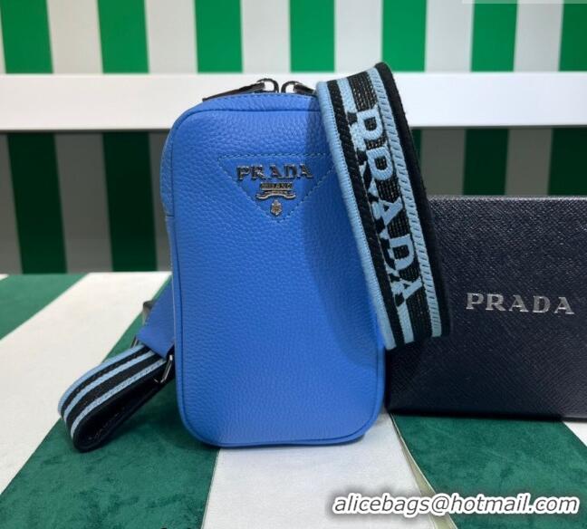 High Quality Discount Prada Grained Leather Phone Mini Bag 1BP027 Blue 2023