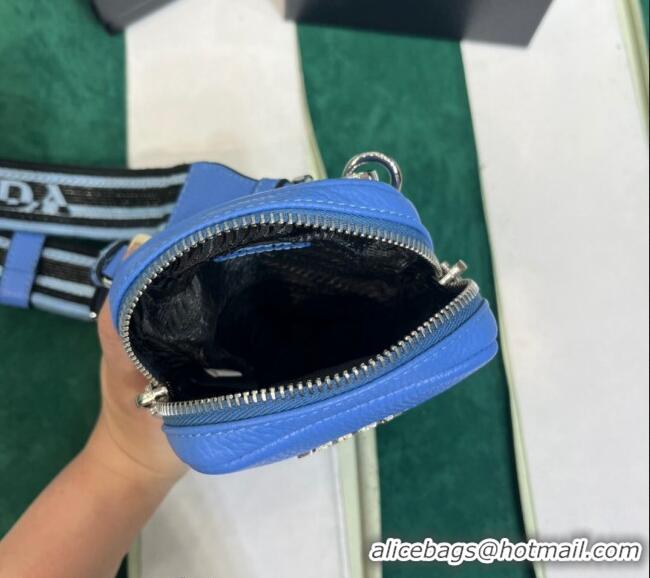 High Quality Discount Prada Grained Leather Phone Mini Bag 1BP027 Blue 2023