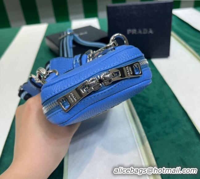 High Quality Discount Prada Grained Leather Phone Mini Bag 1BP027 Blue 2023