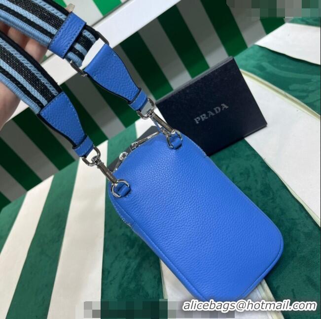 High Quality Discount Prada Grained Leather Phone Mini Bag 1BP027 Blue 2023