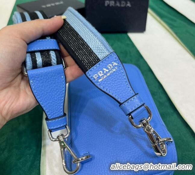 High Quality Discount Prada Grained Leather Phone Mini Bag 1BP027 Blue 2023