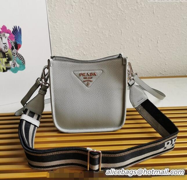 Sophisticated Discount Prada Grained Leather Mini Shoulder Bag 1BH191 Grey 2023