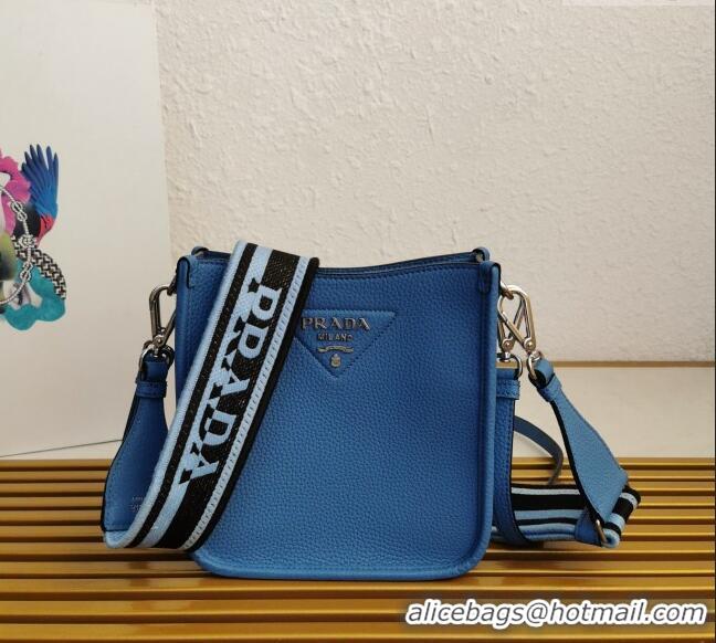 Buy Discount Prada Grained Leather Mini Shoulder Bag 1BH191 Blue 2023