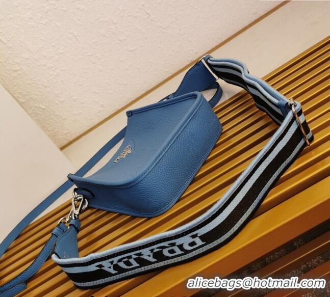 Buy Discount Prada Grained Leather Mini Shoulder Bag 1BH191 Blue 2023