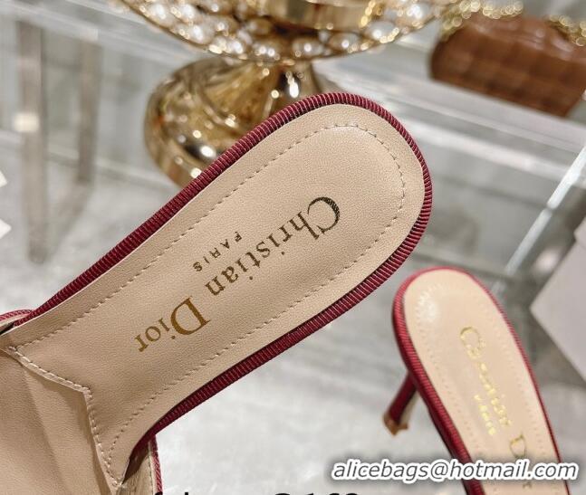 Grade Quality Dior Adiorable Heeled Slides Sandal 8cm in Fringed Grosgrain Fabric with Pearl Bow Rust Red 814034