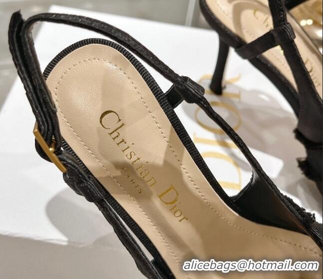 Best Price Dior Adiorable Slingback Pumps 8cm in Fringed Grosgrain Fabric with Pearl Bow Black 814037