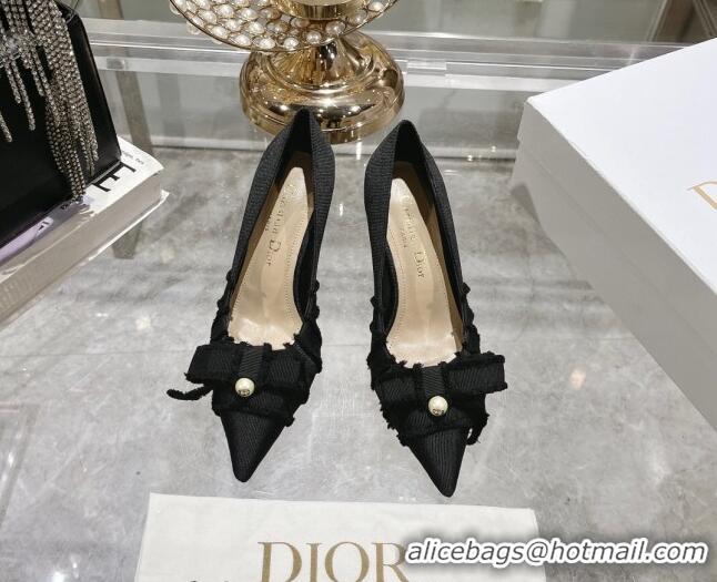 Purchase Dior Adiorable Pumps 8cm in Fringed Grosgrain Fabric with Pearl Bow Black 814039