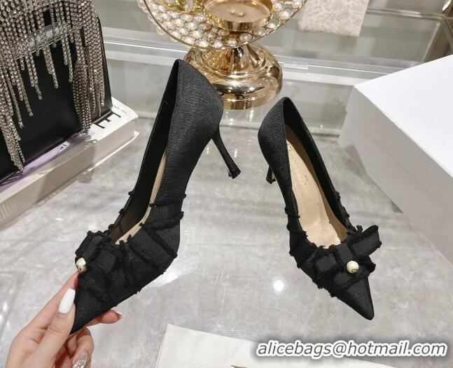 Purchase Dior Adiorable Pumps 8cm in Fringed Grosgrain Fabric with Pearl Bow Black 814039