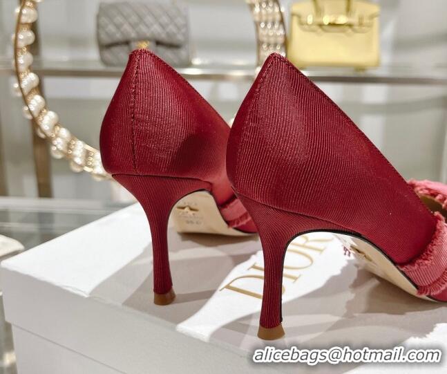 Sophisticated Dior Adiorable Pumps 8cm in Fringed Grosgrain Fabric with Pearl Bow Rust Red 814040