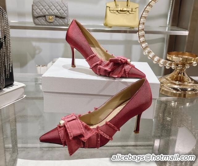 Sophisticated Dior Adiorable Pumps 8cm in Fringed Grosgrain Fabric with Pearl Bow Rust Red 814040