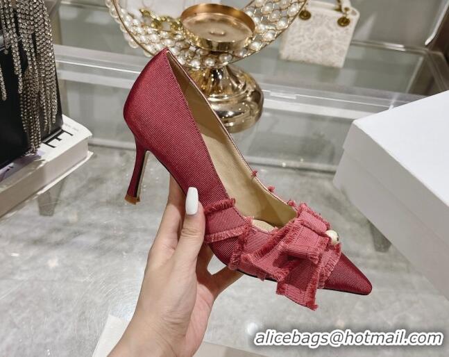 Sophisticated Dior Adiorable Pumps 8cm in Fringed Grosgrain Fabric with Pearl Bow Rust Red 814040