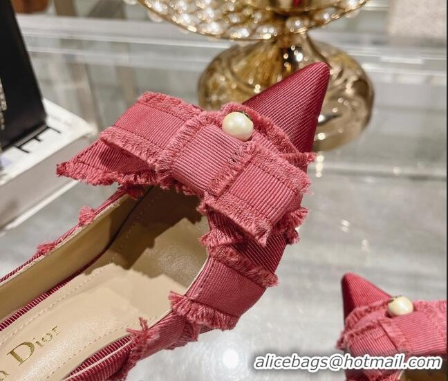 Sophisticated Dior Adiorable Pumps 8cm in Fringed Grosgrain Fabric with Pearl Bow Rust Red 814040