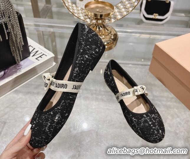 Good Quality Dior Mary Janes Ballet Flats in Black and White2 Cannage Tweed with Bow 814042