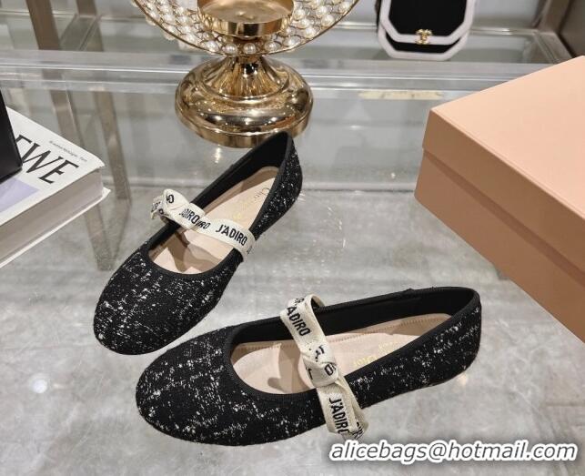 Good Quality Dior Mary Janes Ballet Flats in Black and White2 Cannage Tweed with Bow 814042